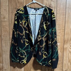 Elegant Black Blazer with Gold and Green Chain Pattern